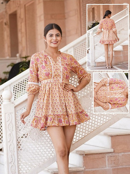 Short dress with printed cotton lace work-0