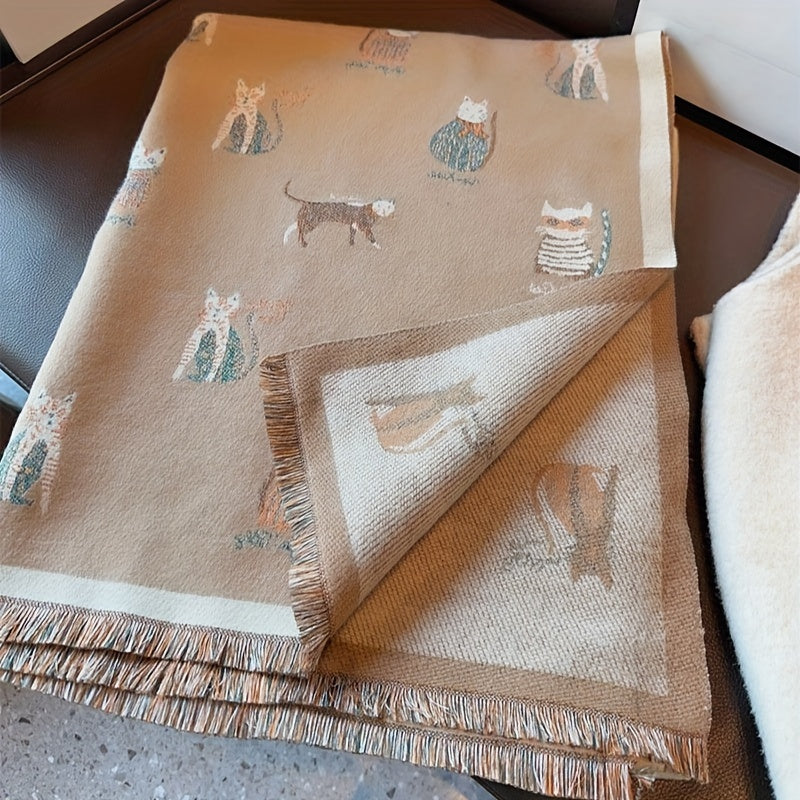 Cozy Double-Sided Cat Scarf for Winter Style-4