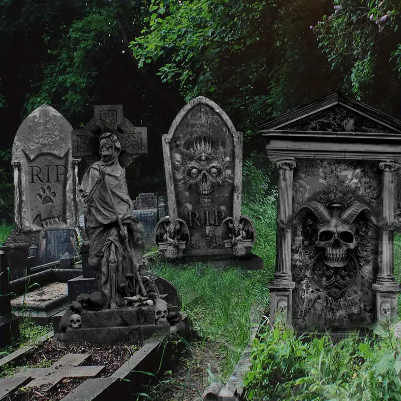 Graveyard Tombstones with Metal Stakes - 6 Unique Designs-2