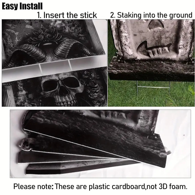 Graveyard Tombstones with Metal Stakes - 6 Unique Designs-3