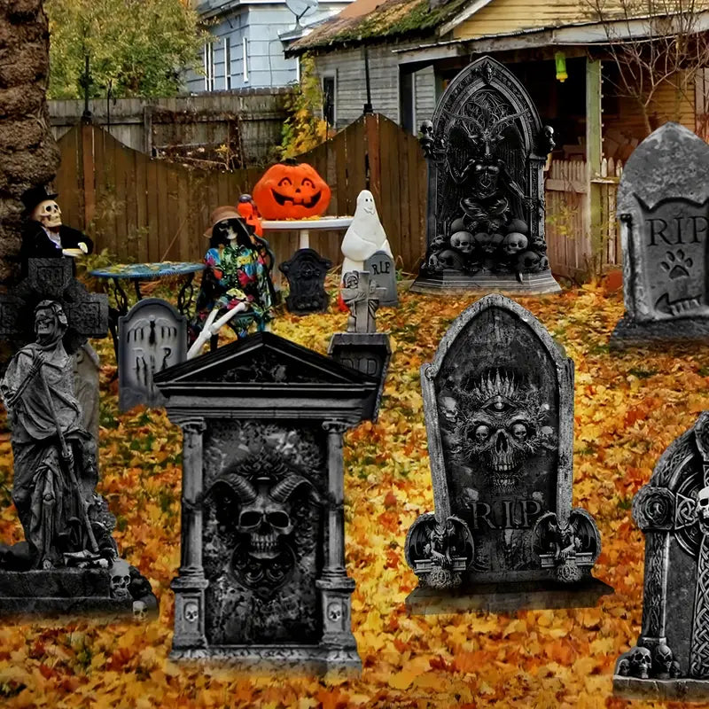 Graveyard Tombstones with Metal Stakes - 6 Unique Designs-4