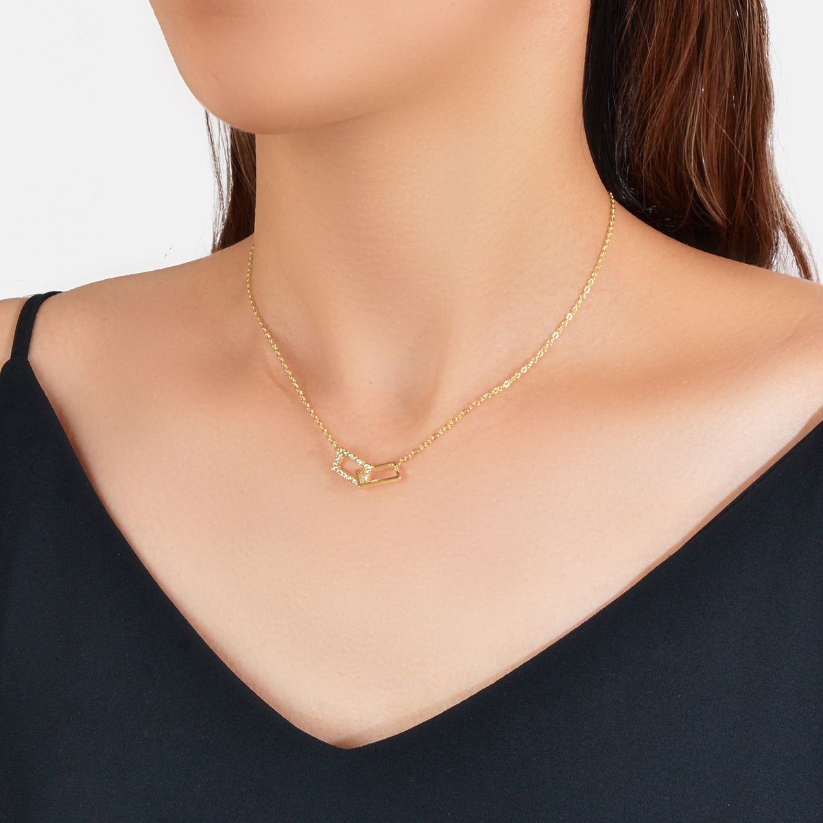 Charming Jewelry Gold Chain Crystal Square Decor Good Quality Pendant Necklace-0