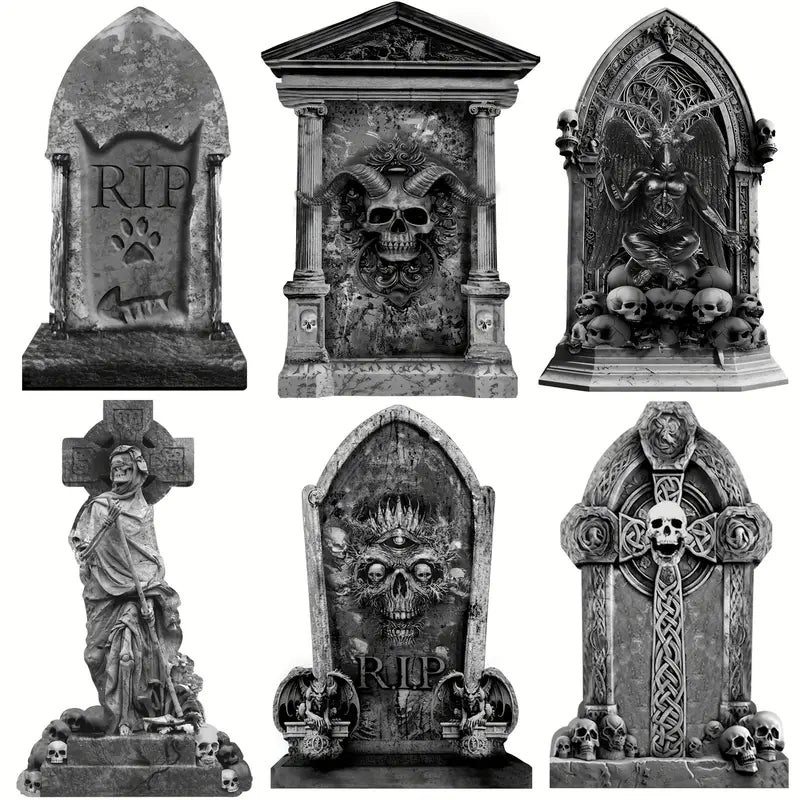Graveyard Tombstones with Metal Stakes - 6 Unique Designs-0
