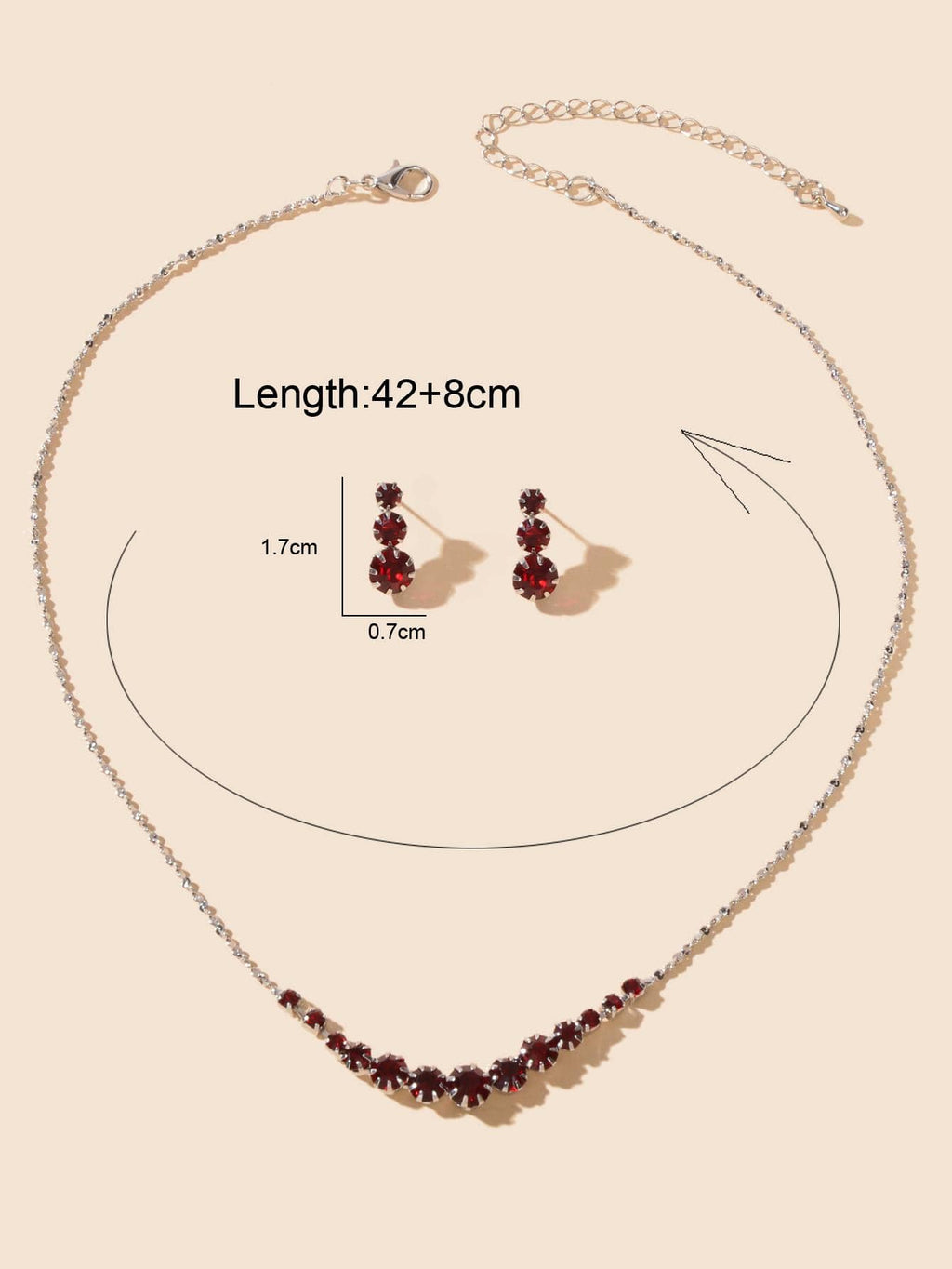 Burgundy Rhinestone Necklace and Winered Earrings Jewelry Set-2