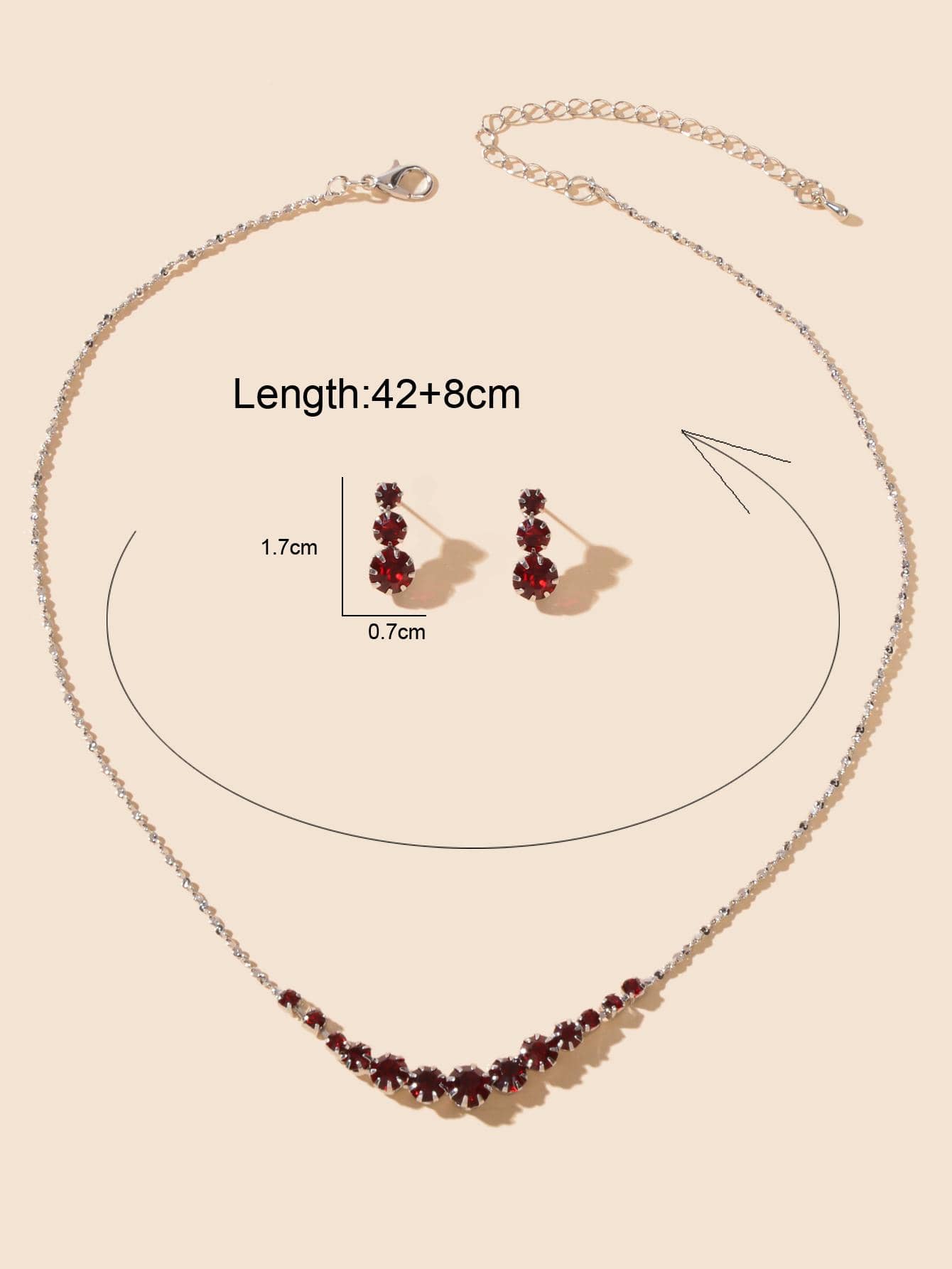 Burgundy Rhinestone Necklace and Winered Earrings Jewelry Set-2