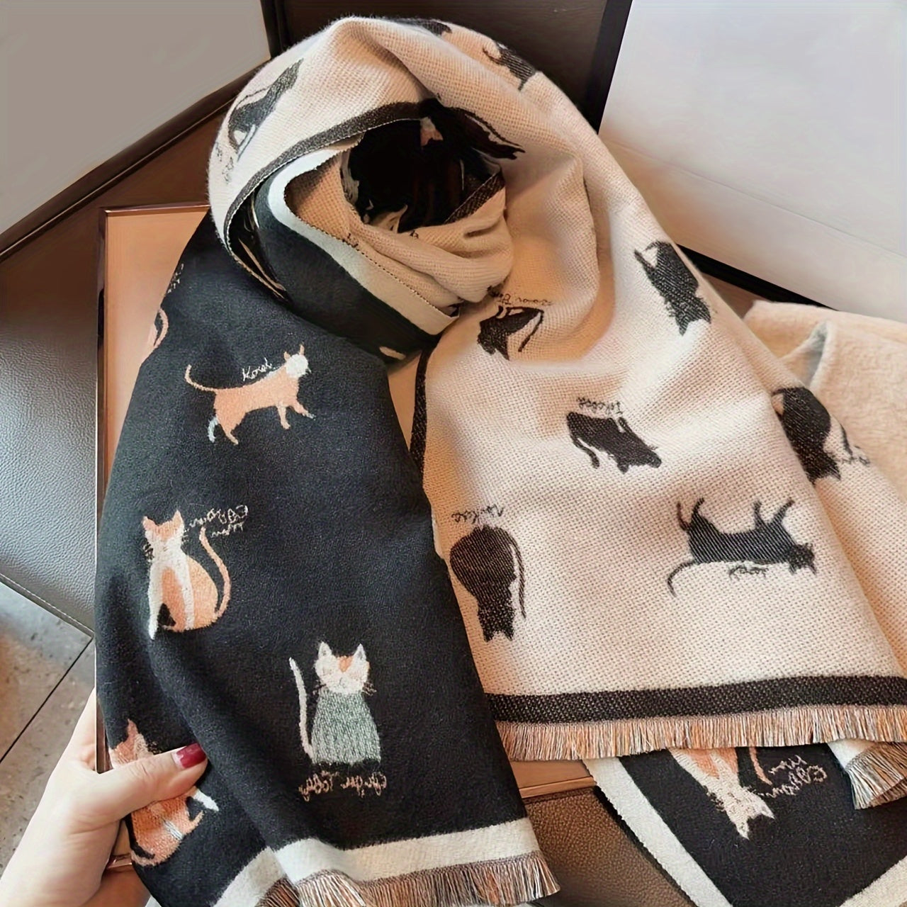 Cozy Double-Sided Cat Scarf for Winter Style-2