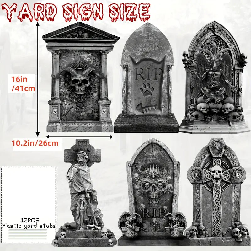 Graveyard Tombstones with Metal Stakes - 6 Unique Designs-1
