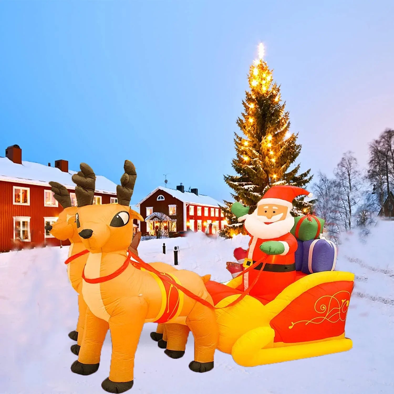 Christmas Santa Reindeer Sleigh Inflatable LED Yard Decor-1