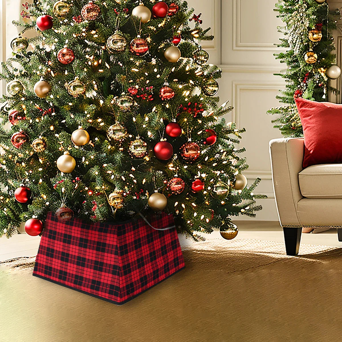 Christmas Red Lattice Tree Base Decoration-3