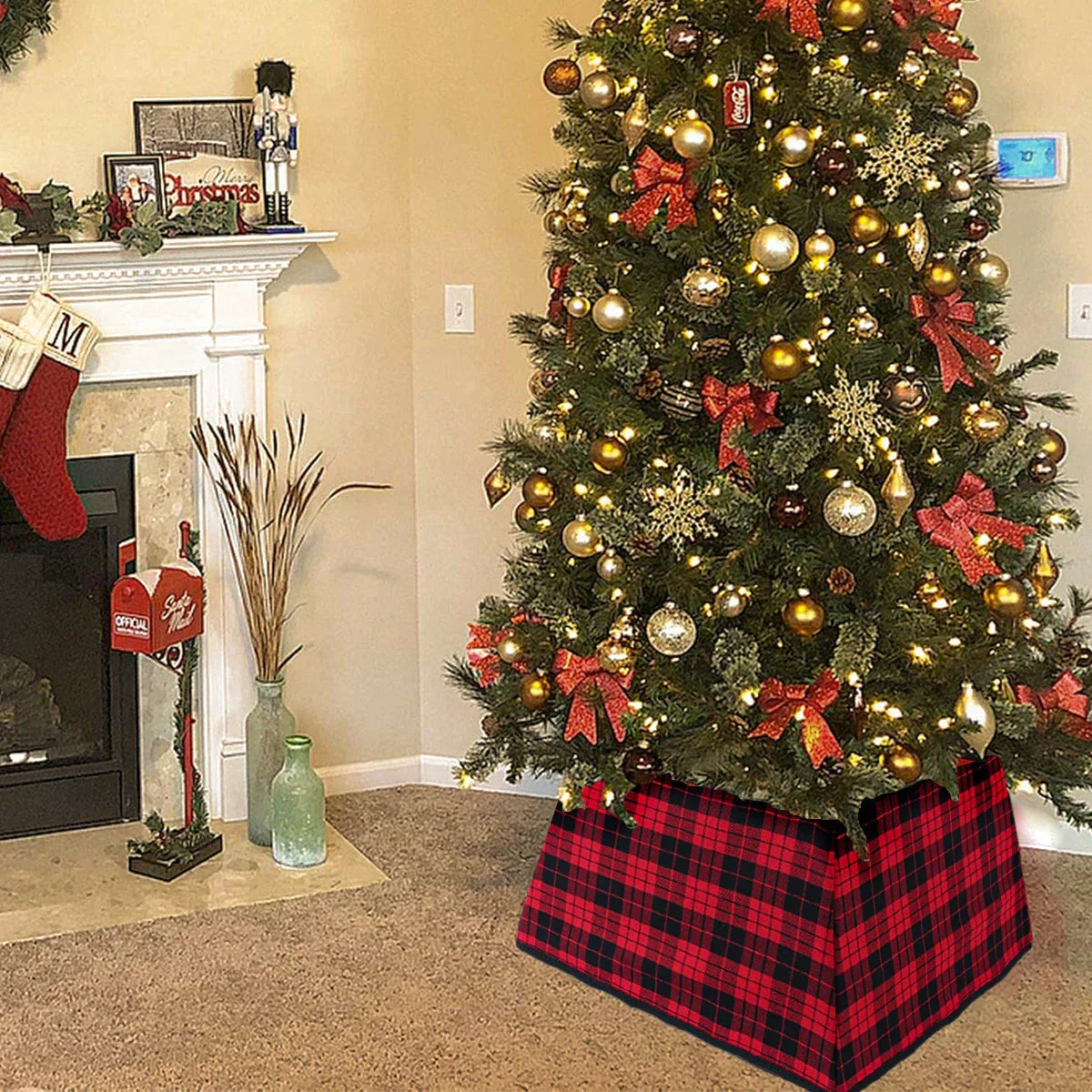 Christmas Red Lattice Tree Base Decoration-2