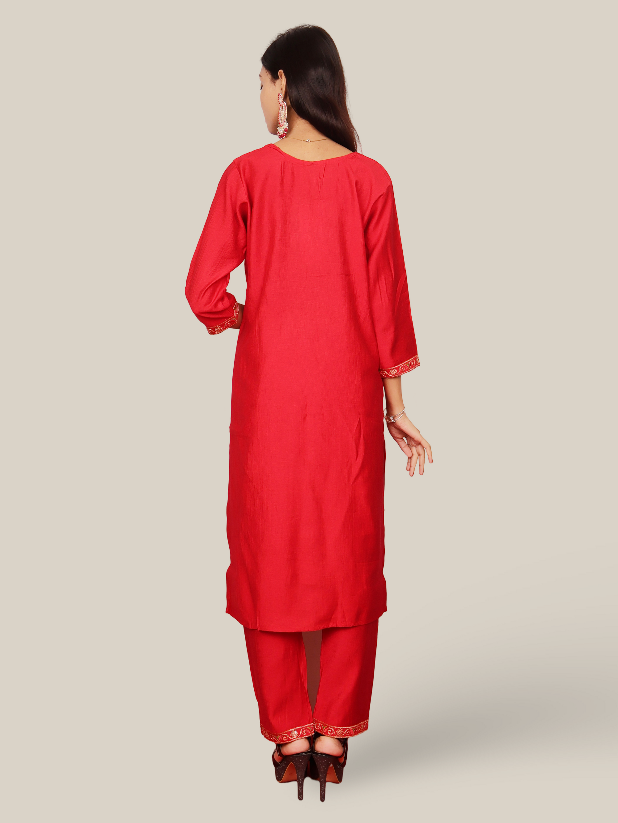 Vatican Silk Embroidered Straight Kurti with Pants and Dupatta-2