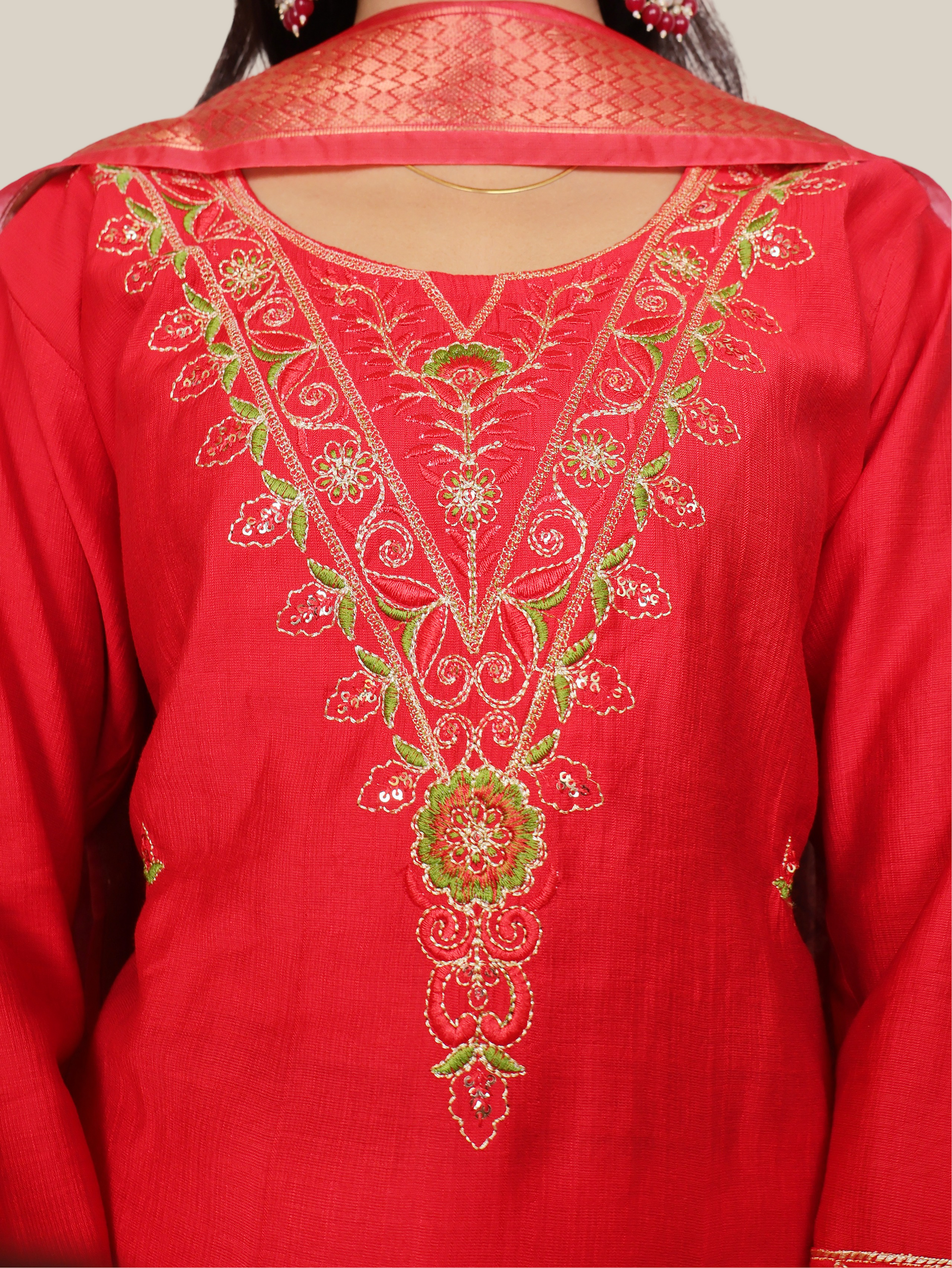 Vatican Silk Embroidered Straight Kurti with Pants and Dupatta-3