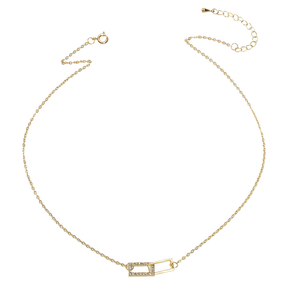 Charming Jewelry Gold Chain Crystal Square Decor Good Quality Pendant Necklace-3