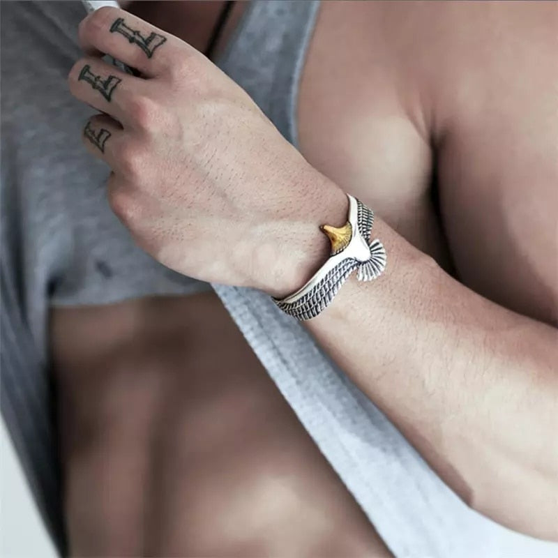 Viking Eagle Cuff Bracelet Valentines Day Gift for Boyfriend Adjustable Open Tribal Wildlife Jewelry Indian Eagle Wing Bracelet-2