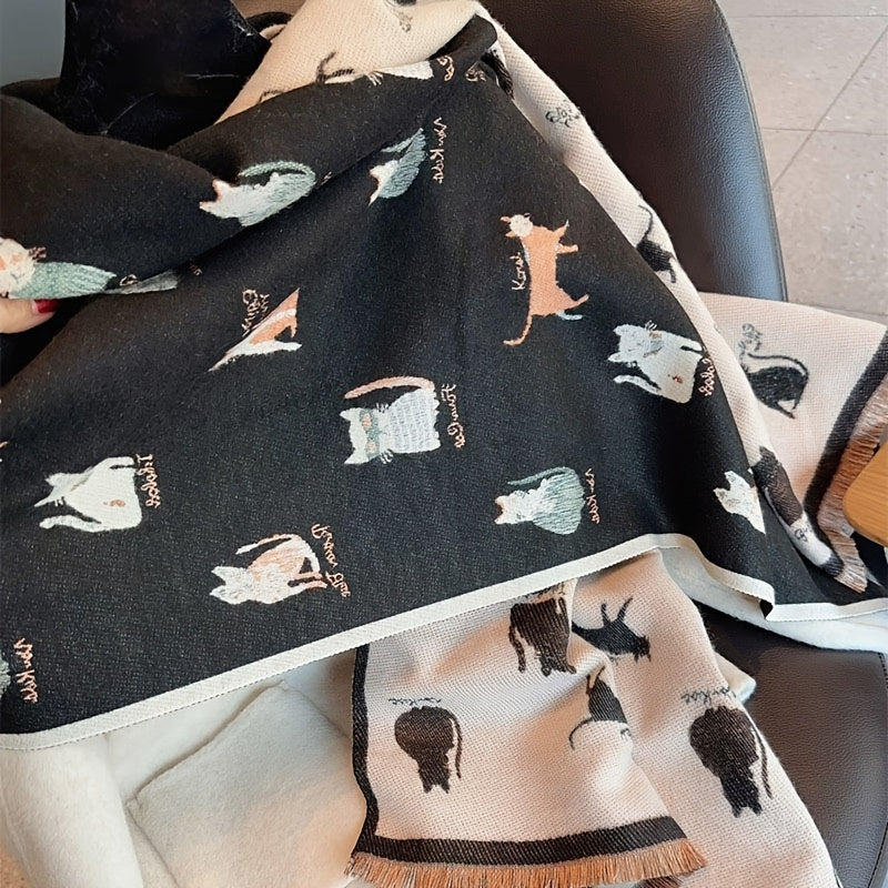 Cozy Double-Sided Cat Scarf for Winter Style-3