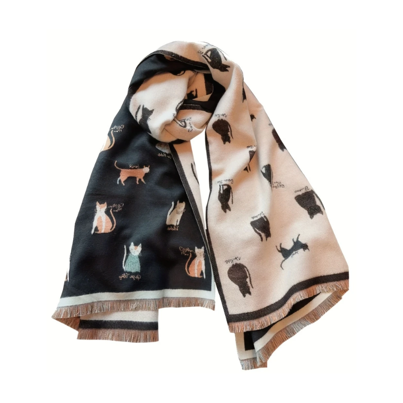 Cozy Double-Sided Cat Scarf for Winter Style-0